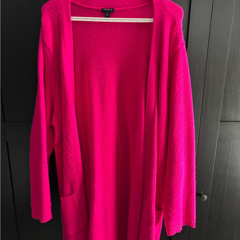 Torrid Hot Pink Open-Front Long Cardigan Sweater